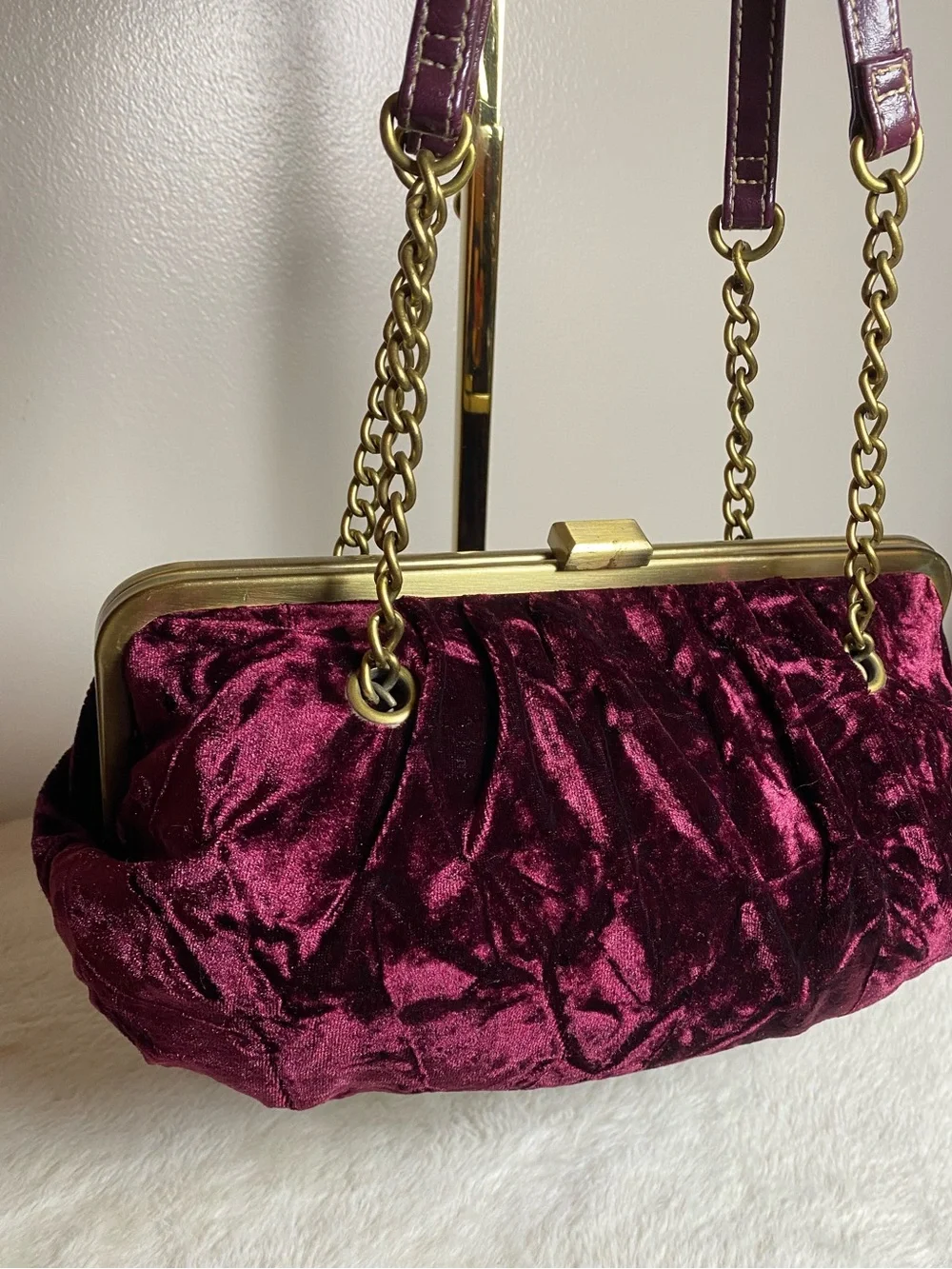 Vintage Apt. 9 Velvet Frame Chain Shoulder Bag - Plum Burgundy